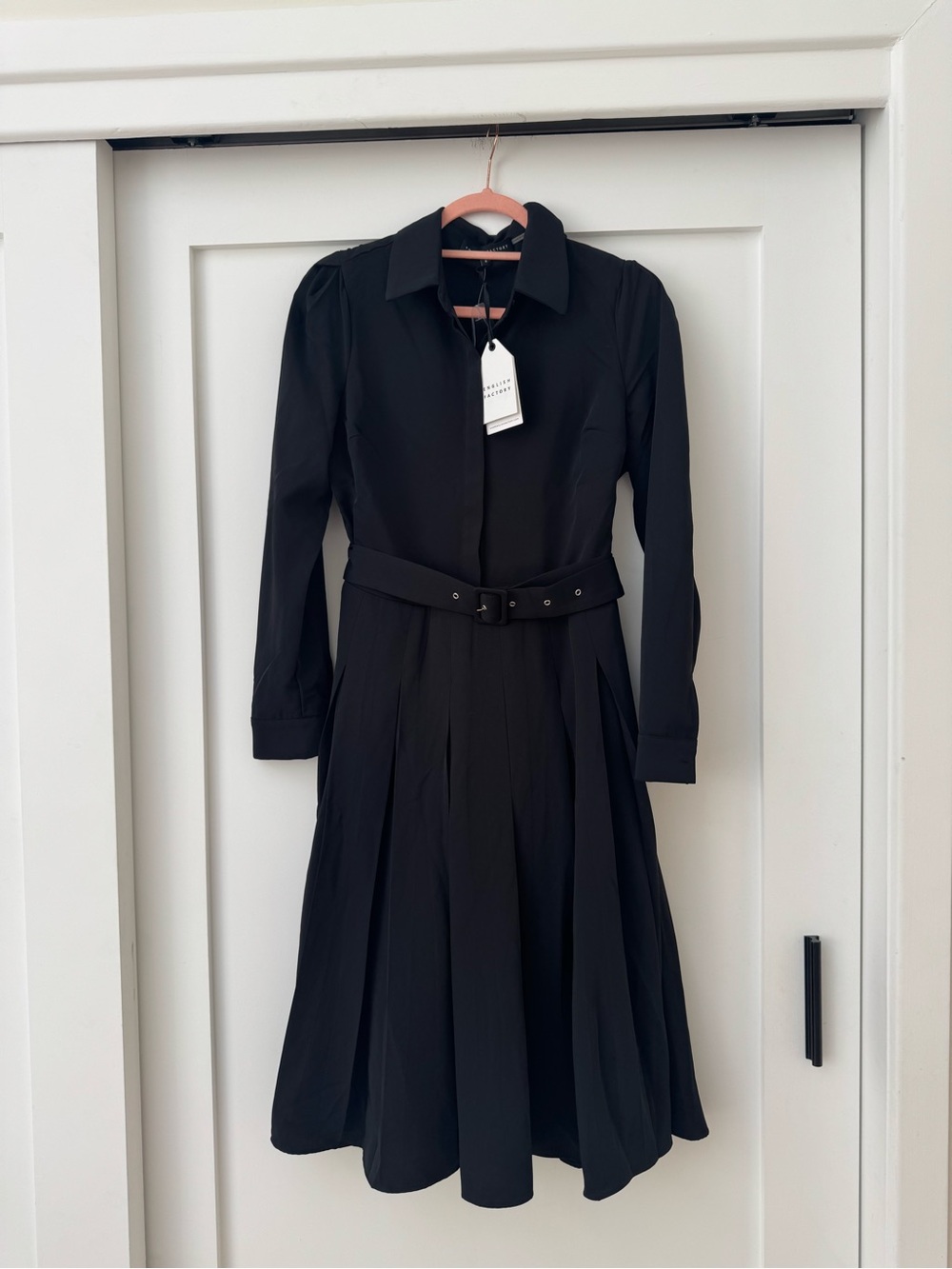 English Factory Black Long Sleeve Belted Shirt Dress